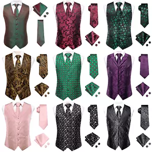 Jacquard Mens Vest Tie Handkerchief Cufflinks Set Waistcoat Jacket Coats Tops - Picture 1 of 204