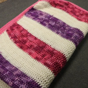 Handmade Crochet Knit Striped Afghan Throw Blanket Purple Pink White 72x50 - Picture 1 of 19