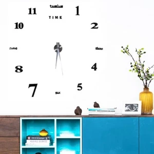 Modern DIY Large Wall Clock Kit 3D Mirror Surface Sticker for Home Office Room - Picture 1 of 5