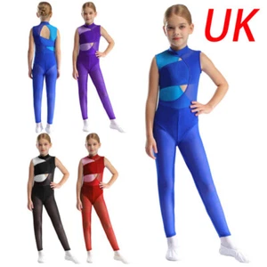 UK Girls Jumpsuits One-Piece Bodysuits Yoga Romper Mock Neck Catsuit Activewear - Picture 1 of 44