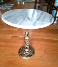 Hollywood Regency Vtg Marble Pierced filigree Brass Plant Stand Round Table