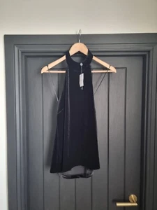 Next Emma Willis Black Velour Velvet Open Back Halterneck Top UK 16 Petite BNWT - Picture 1 of 19