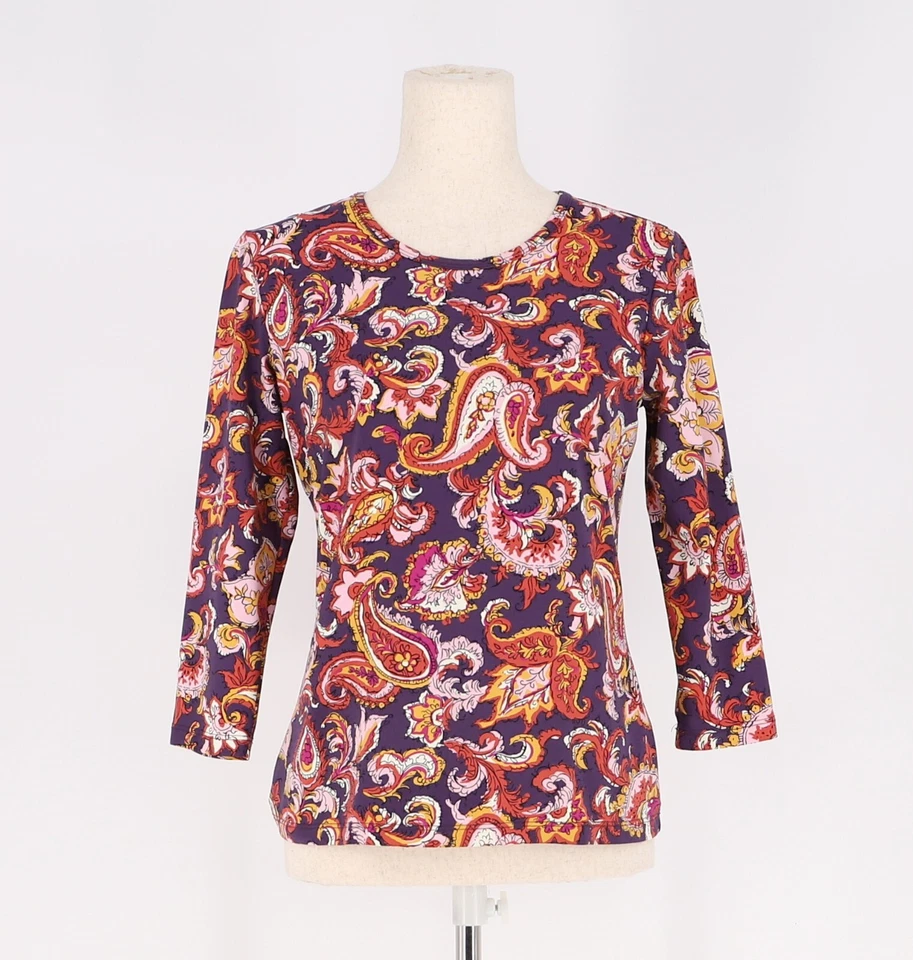 Camiseta J. MCLAUGHLIN $178 Signature Paisley Bloom Catalina Tela Cuello Redondo Talla S Foto 1 de 4