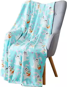 Easter Bunnies Throw Blanket: Colorful Easter Bunny Egg Hunt Fun, Soft Cozy Velv - Picture 1 of 12