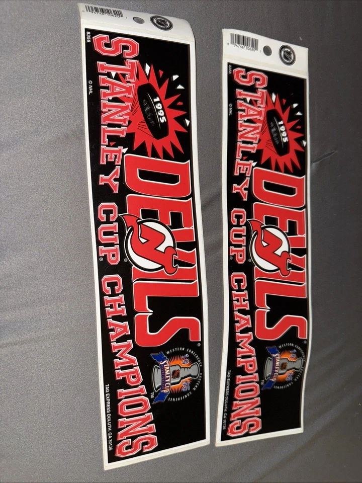 2 calcomanías de parachoques de la NHL 1995 New Jersey Devils Stanley Cup Champions Wincraft 15 $ Foto 1 de 1