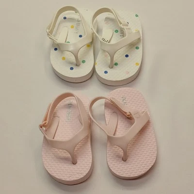 Chanclas antiguas azul marino para bebé nuevas sin etiquetas talla 11 (6-12 m) rubor y blanco 2 pares Foto 1 de 4