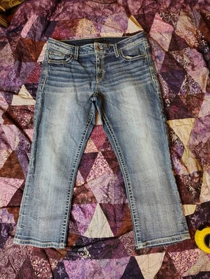 Pantalones de mezclilla capri para mujer Y2K Daytrip 32x24 azul Virgo desteñido punto occidental Foto 1 de 4