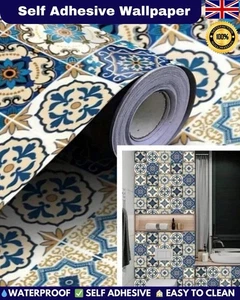Papel tapiz vinilo autoadhesivo patrón europeo azulejo pegatina cocina baño - Imagen 1 de 27