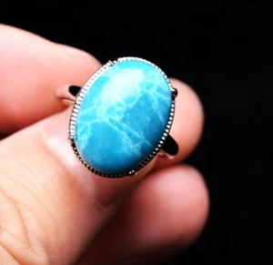 Larimar Gemstone Cabochon Atlantis Stone Pectolite Gemstone Adjustable Ring - Picture 1 of 6