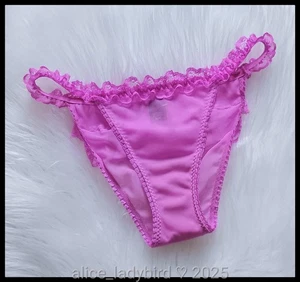 Vintage VICTORIA'S SECRET String Bikini PANTIES Satin BOW Sheer CHIFFON Lace M/6 - Picture 1 of 5