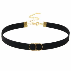 Gargantilla triple círculo chapada en terciopelo negro y oro de 18 quilates longitud: 11" con 4" ext - Imagen 1 de 1