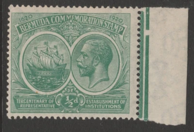 Bermudas sg60 COMO NUEVAS 1920 Tercentenario 1/2d verde con ribete de margen Foto 1 de 2