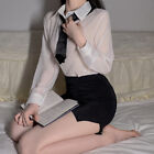 4Pcs Sexy Lingerie Women Girls Teacher/Secretary Uniform Blouse+Tie+Skirt Outfit