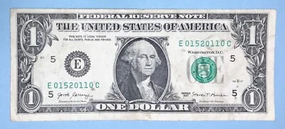 January 5,  2011 Birthday Note $1 One Dollar Bill  E 01520110 C (_1 - 5 - 2011_) - Image 1 of 2