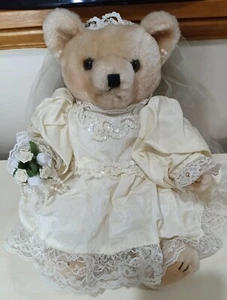 Vintage 14" Movable Leg Wedding Teddy Bear - Picture 1 of 5