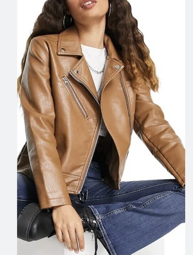 VETEMENTS GIACCA MOTO FINTA CON RAGAZZE DONNA TAN NUOVA CON ETICHETTE SMALL