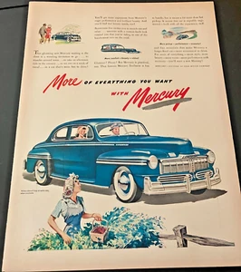 Blue 1940s Mercury V-8 - Vintage Original Illustrated Color Print Ad / Wall Art - Picture 1 of 5