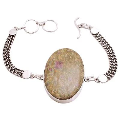 Pulsera chapada en plata con piedras preciosas de zoisita de rubí hecha a mano joyería 21 Gms BR-1175 Foto 1 de 3