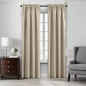 Colette Faux Silk Blackout Window Curtain Panel Cream 52 X 84 - Picture 1 of 4