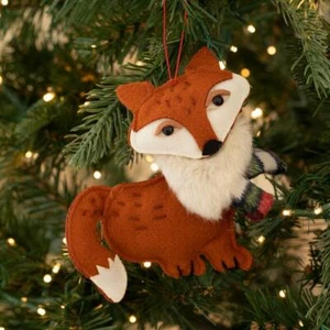 Fox Plush Christmas Ornament Wearing Scarf NWT - Picture 1 of 2