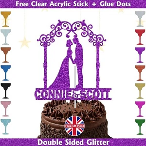 Personalised Wedding Glitter Cake Topper Bride & Groom Cake Decor Wedding Party - Picture 1 of 25