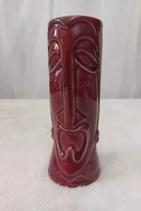 Vintage Tiki 2 Gesicht Tribal Becher Tasse Vase Burgund Rot Keramik 7" - Bild 1 von 10