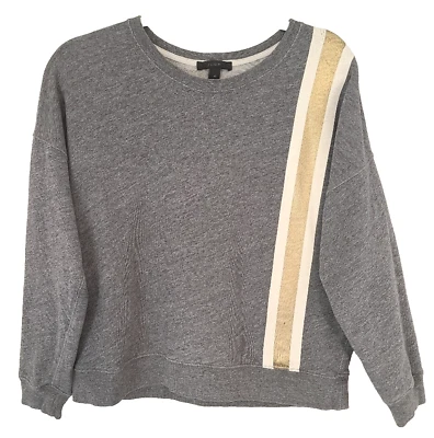 Sudadera J Crew gris jaspeado a rayas doradas manga larga cuello redondo XS Foto 1 de 4