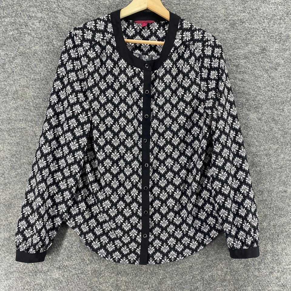 Top Mujer Colección 212 M Mediano Negro Geométrico Abotonado Cuello Redondo Manga Larga Foto 1 de 4