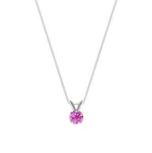 1,25 Karat runder Schliff rosa geschaffen Diamant echter 14K Weißgold Anhänger 18 Zoll Halskette - Bild 1 von 2