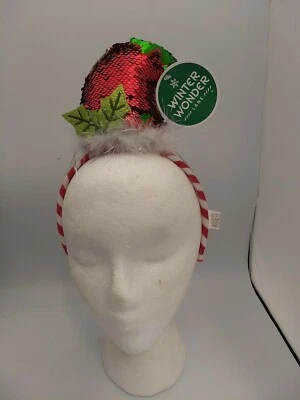 Winter Wonder Lane Christmas Holiday Elf 4" Sequin Red Green Party Hat Headband  - Image 1 of 4