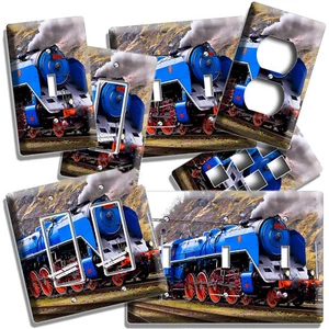 STEAM ENGINE ALBATROSS BLUE TRAIN LOCOMOTIVE LIGHT SWITCH OUTLET ROOM WALL PLATE - Picture 1 of 34