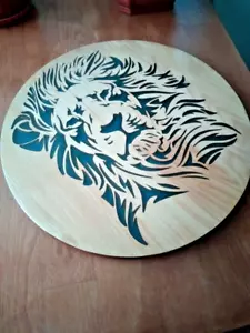 Epoxy resin handmade wooden table with a lion pattern, that glows in the dark. - Picture 1 of 6