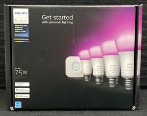 Philips Hue White and Color Ambiance A19 Bluetooth 75W Smart LED Starter Kit ~CJ