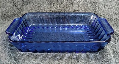 Vtg Anchor Hocking Cobalt Blue Ribbed  2 Qt Baking Casserole Dish 8x11.5 USA - Image 1 of 3