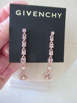 Hermosos pendientes colgantes lineales/piedras transparentes tono oro rosa Givenchy nuevos con etiquetas Foto 1 de 4