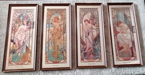 4 espejos vitrales "Los tiempos del día" después de Alphonse Mucha funciona años 70 - Imagen 1 de 11