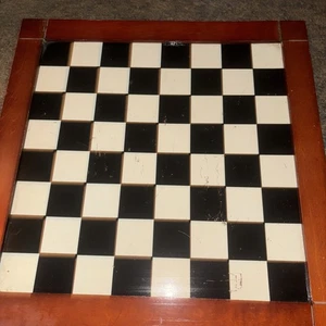 Vintage MCM Black And White Chess/Checkers Board Backgammon Cherry Wood Table - Picture 1 of 15
