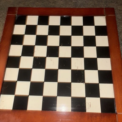 Vintage MCM Black And White Chess/Checkers Board Backgammon Cherry Wood Table - Image 1 of 4