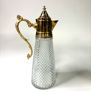Diamond Point Pattern 11 3/4" Crystal Pitcher with Gold Top & Handle - Picture 1 of 16