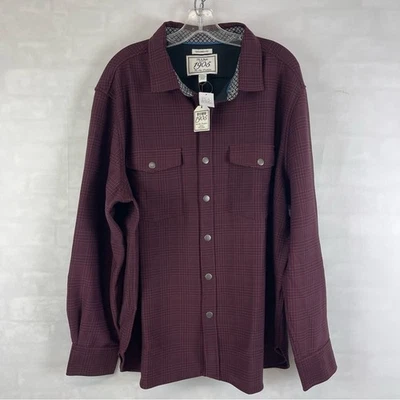 Jos A Bank 1905 Tailored Fit Shirt Jacket XXL Burgundy Plaid Stretch NEW - Image 1 of 4