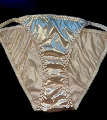 VTG Style Glossy Classic Satin String Bikini Panties Gold XL/8 NEW - Image 1 of 4