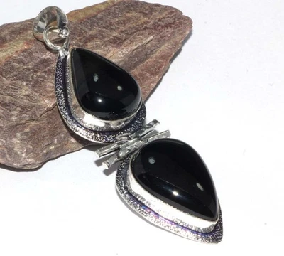 Impresionante Colgante Chapado en Plata 925 de Ónix Negro 2.8" Venta Rápida Regalo JW Foto 1 de 3