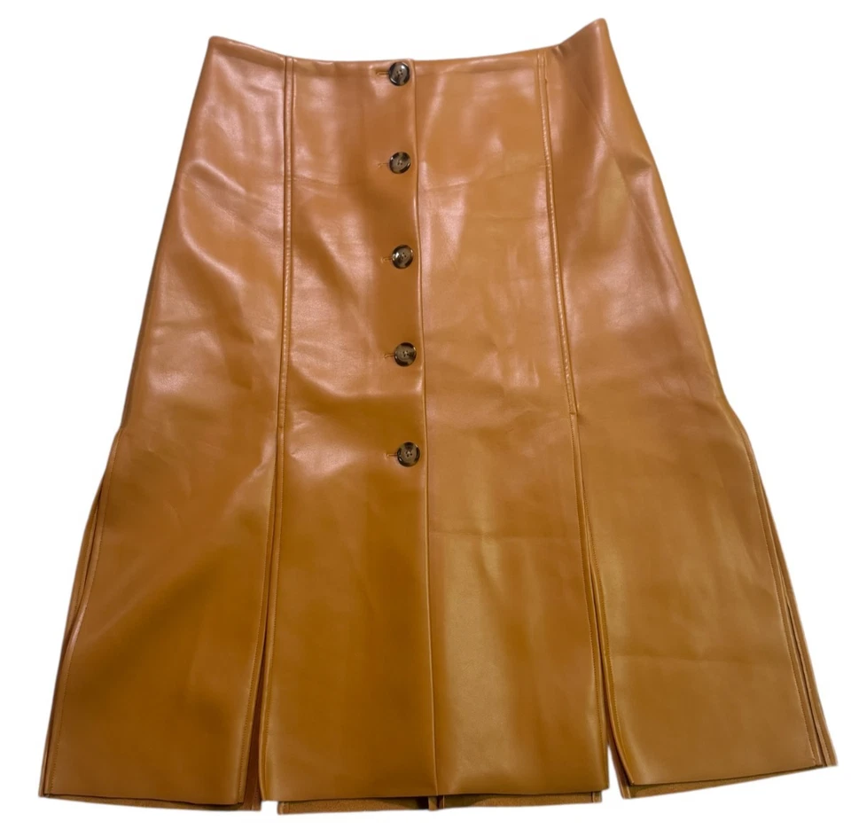 Falda midi de cuero vegano con costuras Banana Republic color tostado talla 14 Foto 1 de 4