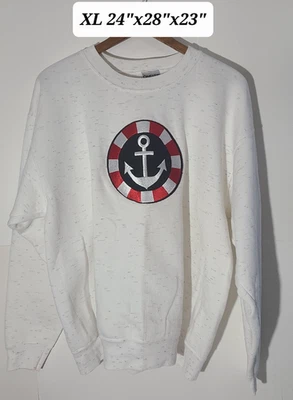 Sudadera XL Ancla Náutica Vintage Años 90 Blanca/Gris Bordada Hecha en EE. UU. Foto 1 de 4