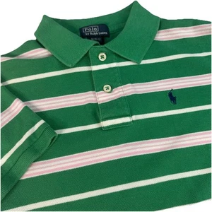 Polo Ralph Lauren Boys Classic Short Sleeve Polo Shirt Green Pink Stripe Size M - Picture 1 of 5