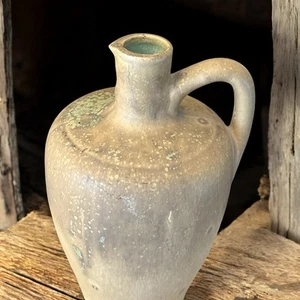ANTIQUE EARLY AMERICAN GREEN SALT GLAZE POTTERY JUG/PITCHER - Picture 1 of 12
