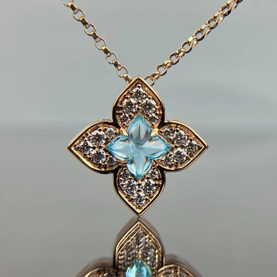 Colgante Roberto Coin Veneciano Oro Rosa 18k Diamante y Topacio Azul con Collar 18" Foto 1 de 4
