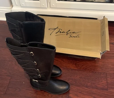 THALIA SODI Mujer Negro Veronika Puntera Almendra Tacón Bloque Botas 6.5 Foto 1 de 4