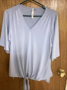 NY Collection Top PL Baby Blue Blouse Relaxed Fit V Neck Flutter Sleeves - Picture 1 of 6