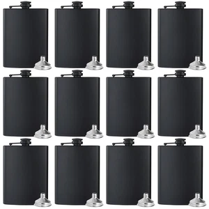 Hip Flasks for Liquor for Men Women 12 pcs 8Oz Matte Black Stainless Steel Fl... - Picture 1 of 7